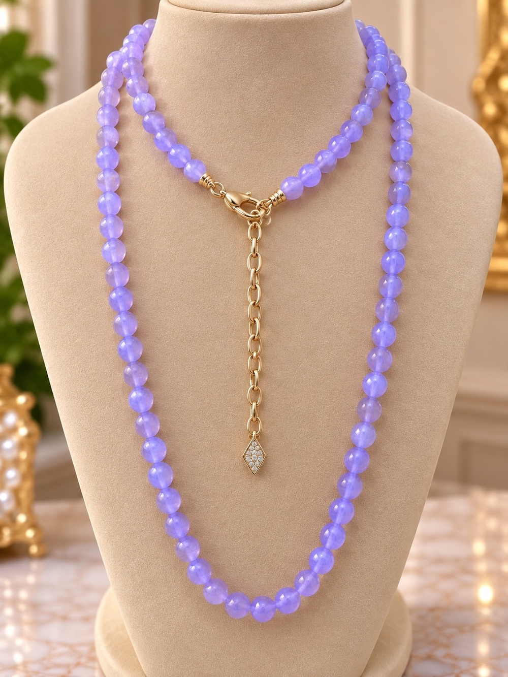 Lavender Beaded Gold-Accent Necklace - Women Jewelry 178